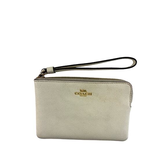 Coach Women's Corner Zip Pebbled Leather Wristlet Ivory White Minimalist‎ Simple - Picture 1 of 5